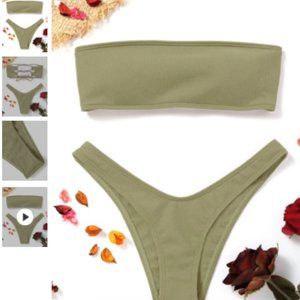 Green strapless bikini set